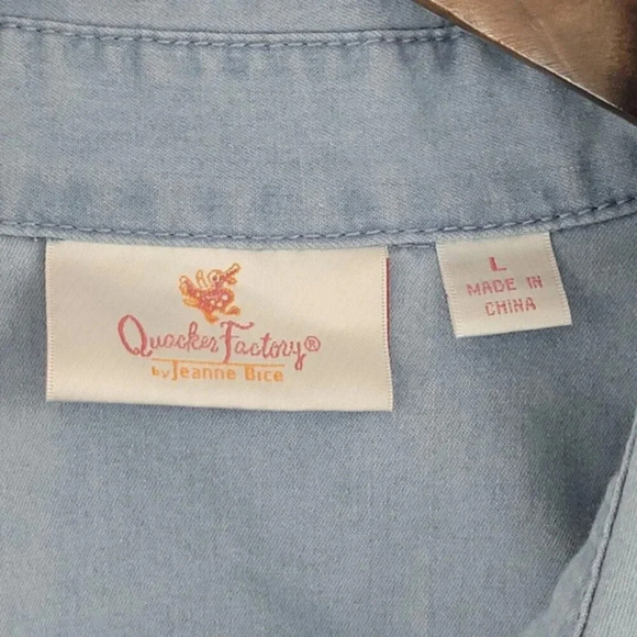 Quacker Factory Womens Embroidered Denim Button-Up Shirt Long Sleeve L 21CT - Picture 5 of 7